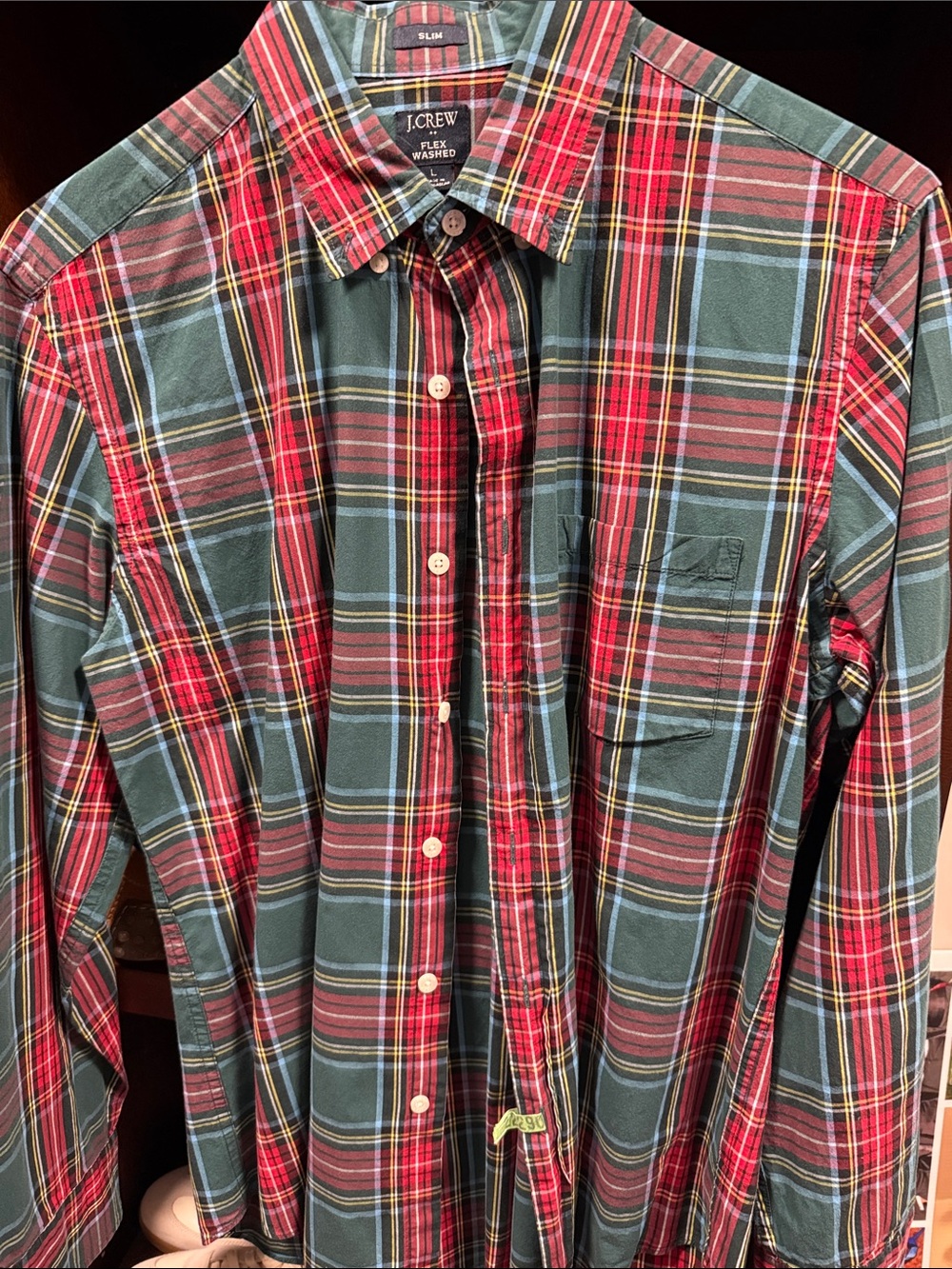 Men’s J. Crew Plaid Button-Down Shirt — Green, Red & Yellow